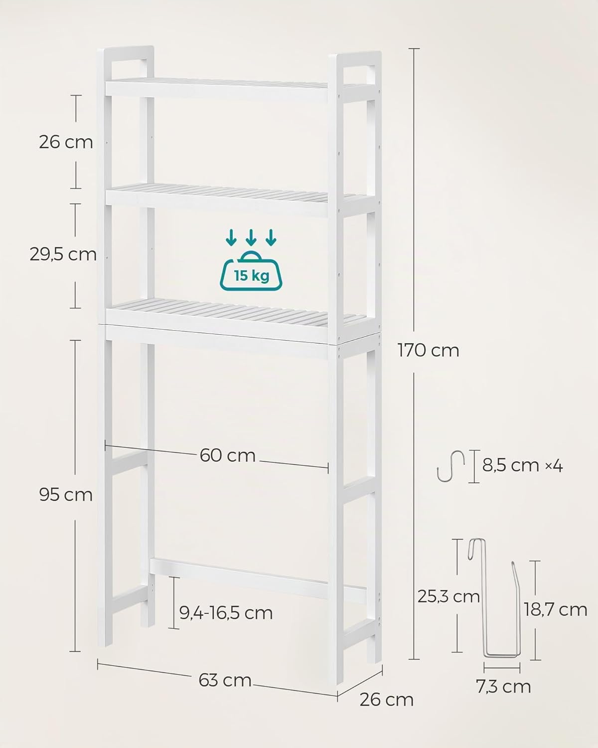 Étagère de rangement sans perçage — salle de bain & buanderie
