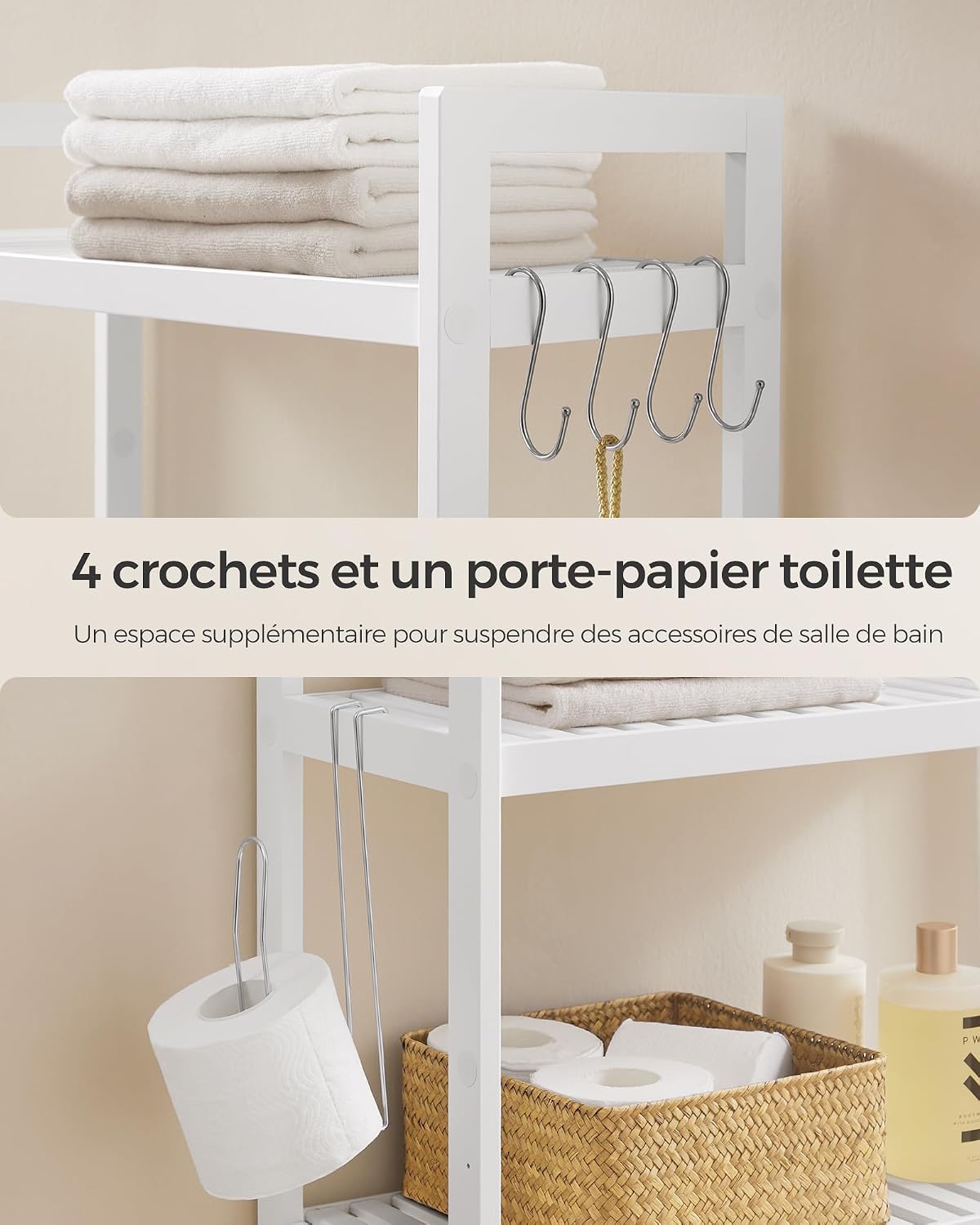 Étagère de rangement sans perçage — salle de bain & buanderie